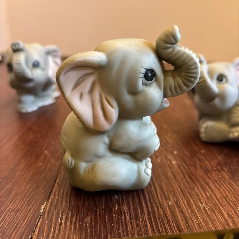 Vintage Homco Set of 3 Baby Elephant Collectible Figurines #1400 Gray Stickers